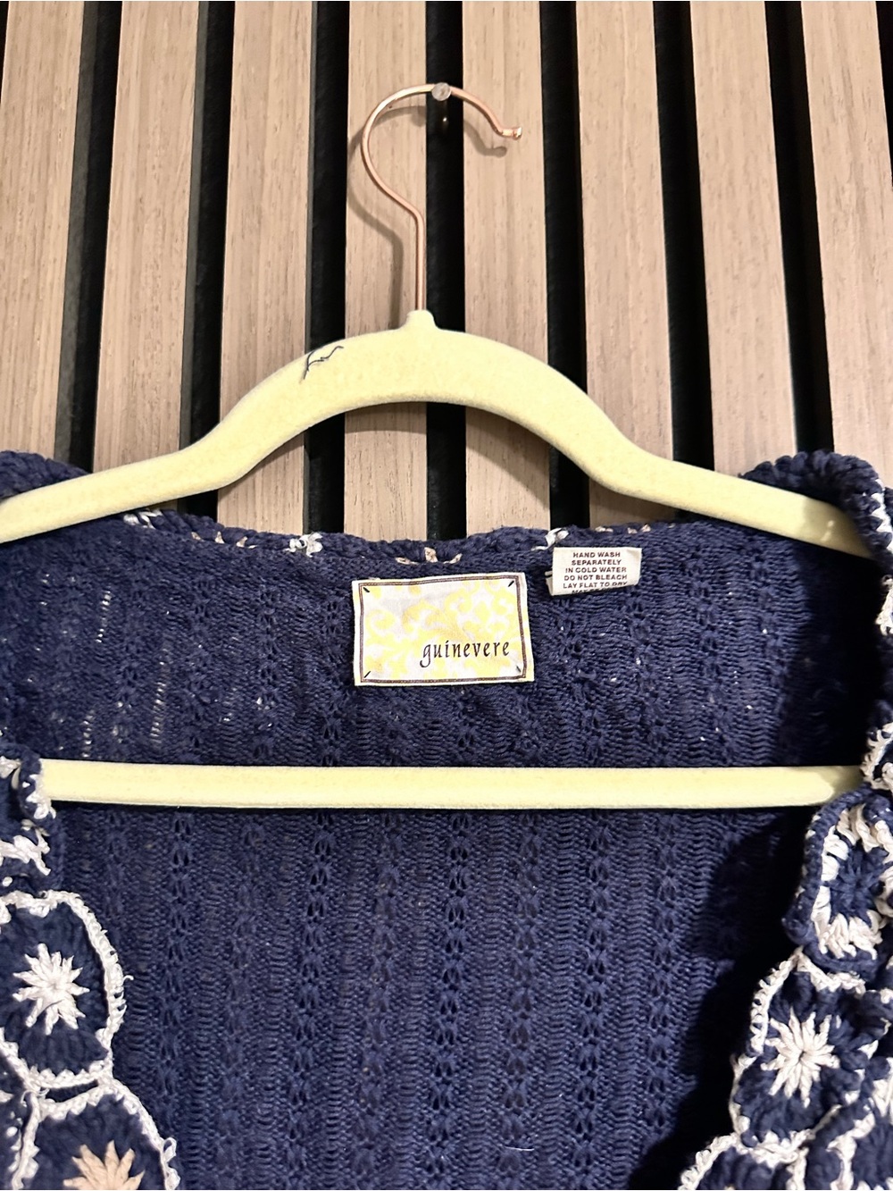 Anthropologie Guinevere Navy Cotton V-Neck Tie Front Crochet Sweater Vest M Boho - Picture 2 of 5